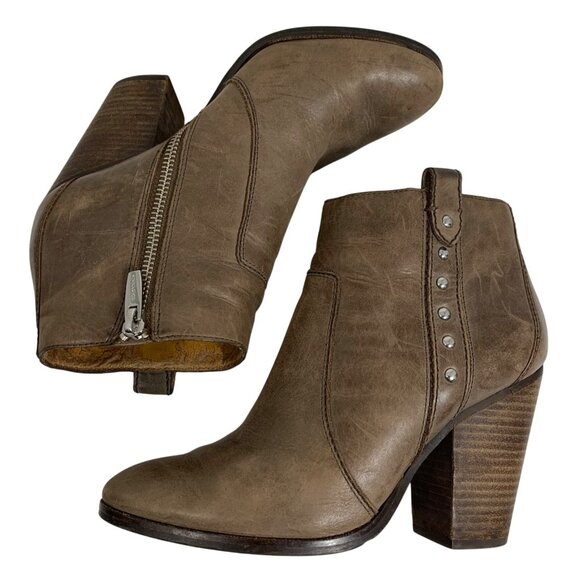 Coach Haven Studded Beige Leather Ankle Boots Heels Zipper Closure Size 7 - Picture 5 of 10